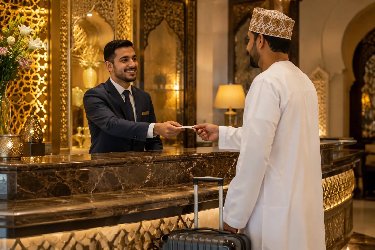 Omani hotel reception using eZee hospitality software in Oman