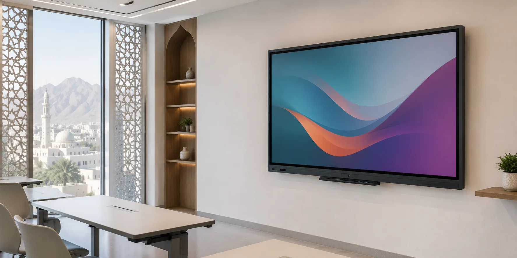 SMART interactive display board in a modern classroom in Oman